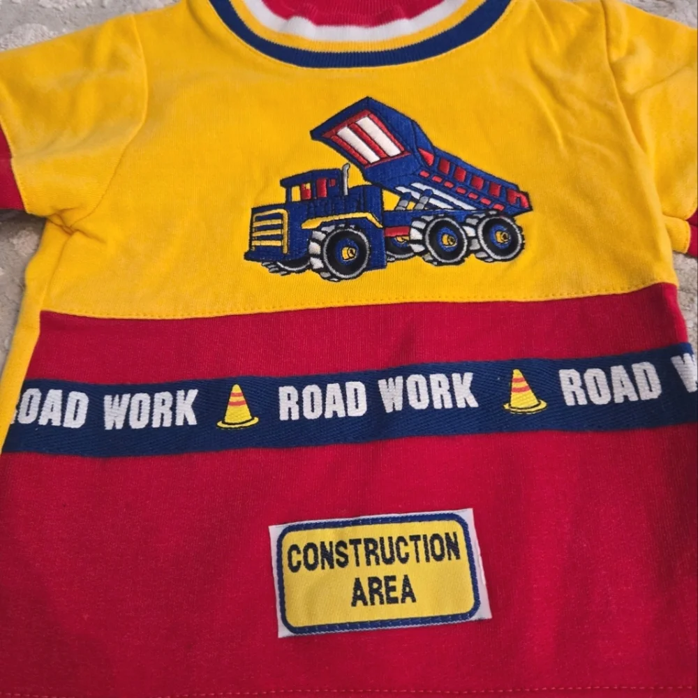 KidZone Vintage Y2k Construction Theme T-Shirt and Shorts Set